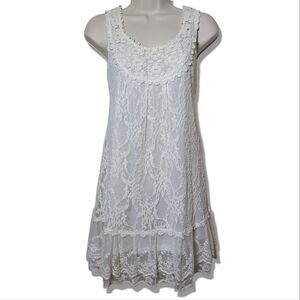 Pretty Angel White Lace Ruffle Trim Sleeveless Dress